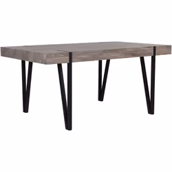 Table de salle à manger effet bois massif - style industriel. Les tons chauds couleur bois foncé confèrent à cette table beau ...