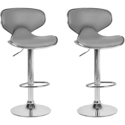Lot de 2 Chaises Tabourets de Bar en Cuir pu Gris et Métal Brillant Pivotantes et Réglables pour Cuisine ou Salle à Manger Ultra Moderne Beliani