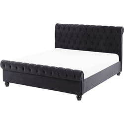 Lit Double Chesterfield en Velours Noir 140 x 200 cm Confortable avec Tendance Glamour pour Chambre Moderne ou Classique Beliani