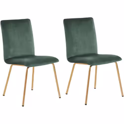 Lot de 2 chaises modernes en velours vert et pieds dorés. Une chaise d'appoint qui ajoute une touche d'élégance moderne à n'i ...