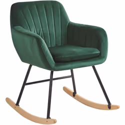 Chaise à bascule moderne en velours vert émeraude. Ce fauteuil à bascule offre un confort absolu et constitue un siège idéal  ...