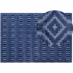 Tapis à motifs bleu marine au style contemporain. Ce tapis à poil ras est un accessoire élégant et pratique, qui s’accorde pa ...