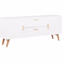 Commode blanche en bois 2 portes et 2 tiroirs moderne. Cette commode minimaliste et très fonctionnel est un meuble incontourn ...