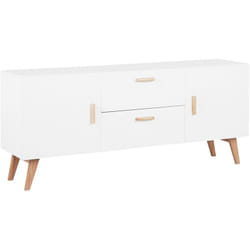 Beliani - Meuble tv Blanc Mat avec Pieds en Bois de Chêne composé de 2 Portes et de 2 Tiroirs Centrales au Style Moderne