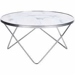 Table basse avec plateau en verre imitation marbre blanc. Cette table basse apporte un design art déco et une touche de moder ...