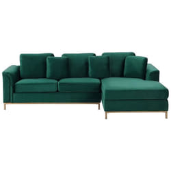 Canapé angle à gauche en velours vert 4 places OSLO
