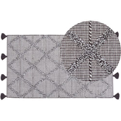 Beliani - Tapis Rectangulaire Marron Foncé et Beige en Coton avec Pompons pour Chambre ou Salon au Style Bohème 80 x 150 cm