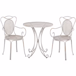 Set de jardin au style romantique table et 2 chaises en métal gris. Cet ensemble de meubles de terrasse charmant a été fabriq ...