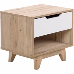 Table de chevet moderne avec tiroir et compartiment ouvert. Cette table de nuit au design scandinave est un meuble très fonct ...
