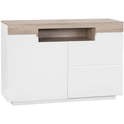 Armoire de Type Buffet composé d'un Plateau Marron Foncé Imitation Bois ainsi que 4 Portes Blanches au Design Contemporain Beliani