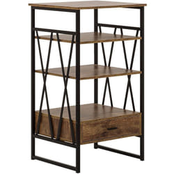 Commode Haute de 102 cm au Style Industriel en Métal Noir et Panneau à Particule de Bois Marron Vieilli 4 Compartiments de Rangement Beliani