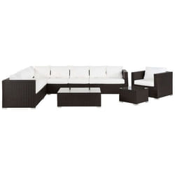 Salon de Jardin modulable 8 places en rotin marron et coussins beiges XXL