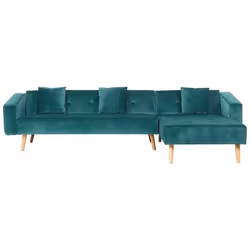 Canapé angle côté gauche convertible en velours vert 4 places VADSO