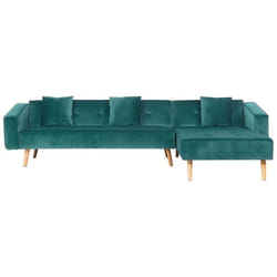 Canapé angle côté gauche convertible en velours vert 4 places VADSO