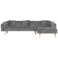 Canapé angle côté gauche convertible en velours gris 4 places VADSO
