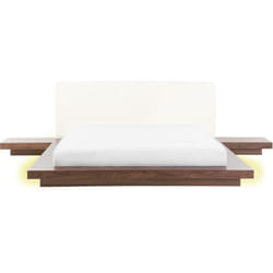 Lit Double Japonais 160 x 200 cm en mdf Blanc et Marron à Tables de Chevet et led Zen