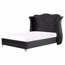 Lit double en velours noir 160 x 200 cm AYETTE