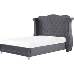 Lit Double Capitonné Type Chesterfield en Velours Gris avec Haute Tête de Lit Boutonnée 160 x 200 cm avec Sommier pour Chambre Glamour Vintage Beliani