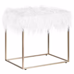 Tabouret au style contemporain. Avec son rembourrage en fausse fourrure doux au toucher et sa base en métal doré, ce repose-p ...
