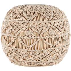 Pouf rond de 40 cm de Diamètre en Tissu Coton Beige avec Rembourrage en Billes de Polystyrène pour Salon Bohème et Moderne Beliani