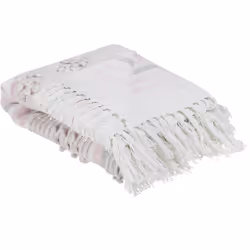 Couverture tissée idéale pour vos soirées au coin du feu. Une belle couverture rose, aux rayures délicates, décorée d'un moti ...