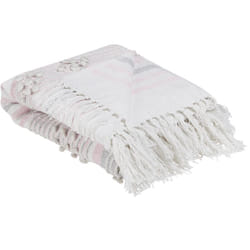 Beliani - Plaid en Coton Tissé Rose et Blanc 120 x 150 cm Couverture Douce et Confortable avec Frange de Style Boho