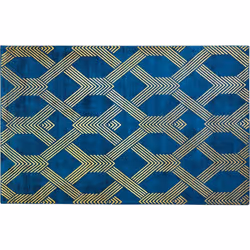 Tapis en soie artificielle bleu foncé au motif doré ultra doux au toucher . Donnez du style à votre chambre, votre salon ou v ...