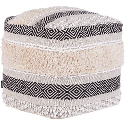 Pouf de Forme Cubique 50 x 50 cm au Style Bohème en Tissu Coton Blanc Noir et Beige avec Motifs Abstraits Beliani
