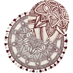 Beliani - Tapis Boho Rond en Coton ø 120 cm avec Motif et Pompons Rouge et Blanc Oltu