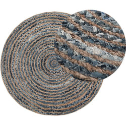 Beliani - Tapis Rond Tressé Rustique ø 120 cm en Jute et Coton Bleu/Beige Maslak