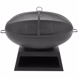 Braséro rond moderne en acier noir avec fonction barbecue. Vous craignez d'avoir froid lors d'une soirée d'automne dans votre ...