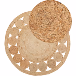 Tapis rond style bohème en jute beige. Améliorez votre intérieur avec ce joli tapis rond au style boho en matières naturelles ...