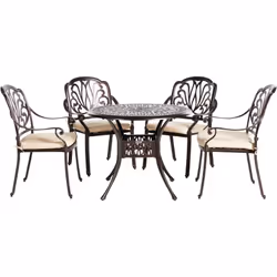 Table ronde de jardin en aluminium marron cuivré avec 4 chaises assorties. Profitez pleinement des journées d'été et ajoutez  ...
