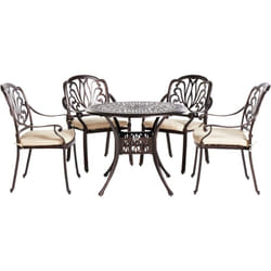Set de Jardin Table et 4 Chaises Aluminium Marron Cuivre Coussins Beiges Ancona