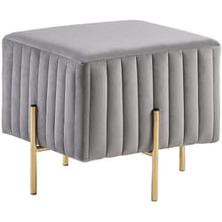 Pouf Capitonné Glamour avec Pieds Métal Dorés en Velours Gris Clair Dayton