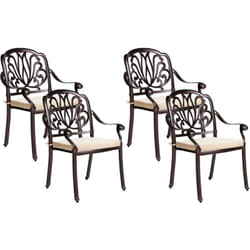Lot de 4 Chaises de Jardin Aluminium Marron Cuivre Coussins Beiges Ancona
