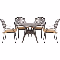 Table ronde de jardin et 4 chaises assorties en aluminium marron cuivré . Cet ensemble de jardin bistrot en aluminium robuste ...