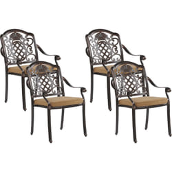 Lot de 4 Chaises de Jardin en Aluminium Marron Cuivré Coussins Beiges Salento