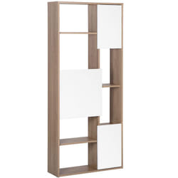 Bibliothèque 6 Niveaux et 3 Portes en mdf Effet Bois Foncé et Blanc Grada