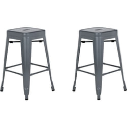 Lot 2 Chaises Tabourets de Bar Industriels en Acier Gris 60 cm Empilables et Pratiques pour Cuisine ou Salle à Manger au Design Moderne Beliani