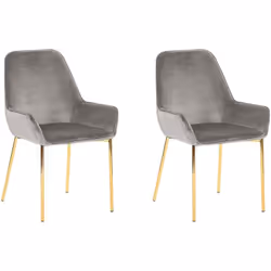 Lot de 2 chaises de salle à manger en velours gris avec pieds dorés. Avec leurs fins pieds dorés et brillants et leur revêtem ...