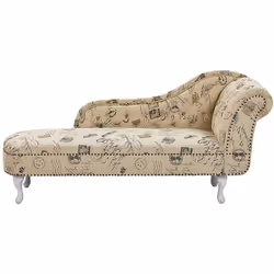 Description générale Cette méridienne côté droit au style glamour est confectionnée en tissu imprimé beige à motif postal. Av ...