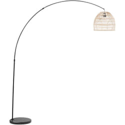 Lampe sur Pied au Style Moderne avec un Abat-Jour en Rotin soutenu par une Tige Tendue en Métal Noir et une Base en Marbre 195 cm de Hauteur Beliani