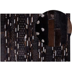 Tapis Rectangulaire 140 x 200 cm en Cuir et Laine Marron et Beige Akseki