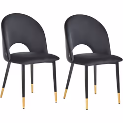 Set de 2 chaises de salle à manger rétro tapissées en velours noir. Ensemble de 2 chaises de salle à manger au design sophist ...