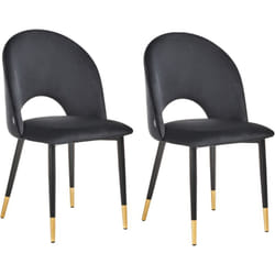 Lot de 2 Chaises à Manger en Velours Design Glamour Noir et Pieds Dorés Magalia