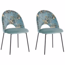 Lot de 2 chaises de salle à manger en velours motif floral COVELO