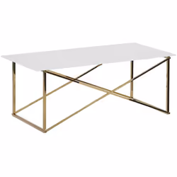 Table basse moderne avec plateau blanc et structure dorée. Plateau de table large, design élégant et finition décorative luxu ...