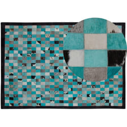Beliani - Tapis Rectangulaire Bleu Turquoise et Gris en Cuir Patchwork Motif à Damier pour Intérieur Moderne 160 x 230 cm