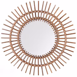 Miroir mural rond au style rustique en rotin foncé. Ajoutez une touche d'ambiance bohème à votre entrée ou à votre salon avec ...